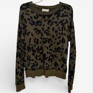 Anthropologie Ethan Crew Neck Leopard Print Sweater Green Gray Black Large